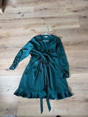 Gianni Bini Dark Green Wrap Ruffle Dress